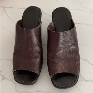 Dark Brown Leather Open-Toe Slip-On Sandals